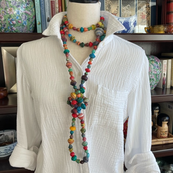 •SOLD•Noonday Collection Fair Trade Multi Colored Extra Long Paper Beaded - Picture 4 of 5